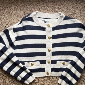 American Eagle Outfitters Navy and Cream Striped Cardigan